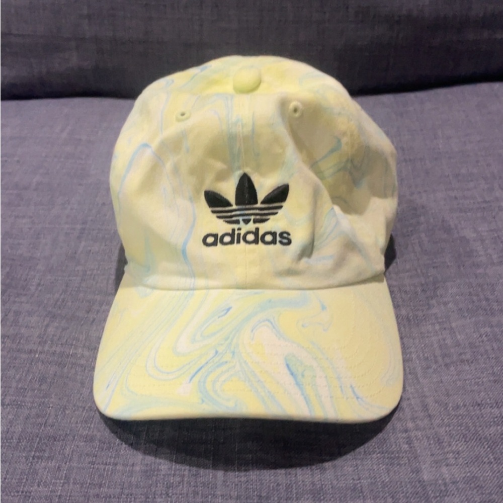 adidas Pale Yellow and blue Marble Trefoil Hat with Black Logo